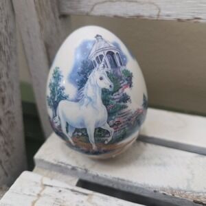 Vtg 1993 Princeton Gallery Unicorn Figurine Egg Standing Gazebo Garden Flowers